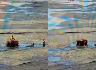 Banhistas ficam ‘atolados’ em praia alagada em Balneário Camboriú (SC)